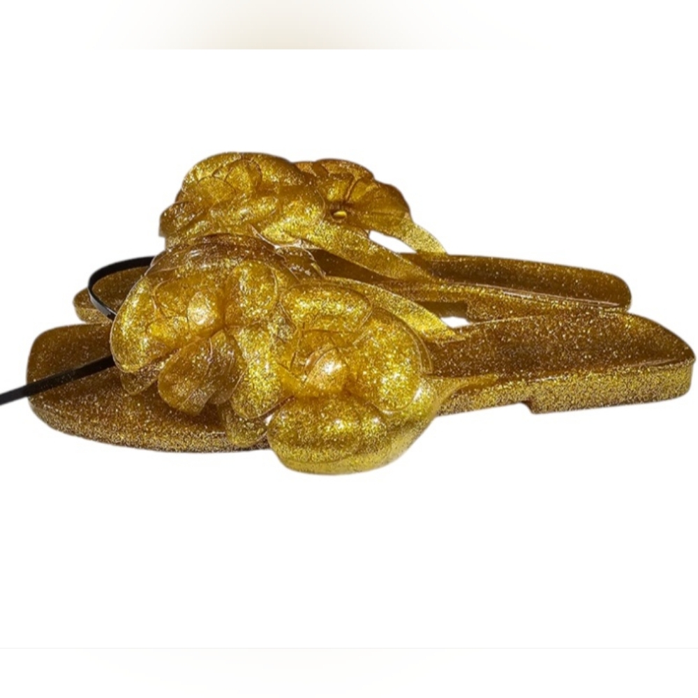 JEFFREY CAMPBELL Fleuris JellyFlip Flop In Gold Glitter SZ-8 NWT - Picture 4 of 9
